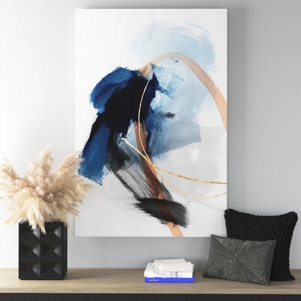 20 x 14 Wall Art Blue Gold White Abstract Painting with Frame